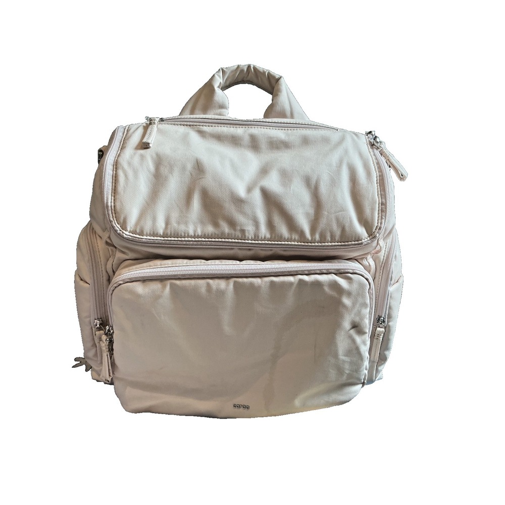 Caraa Medium Cotton Diaper Bag Coco Baby Bag Beige with Organizer Backpack